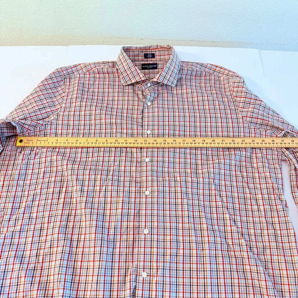 Peter Millar Collection Mens 2XL Plaid Button Down Shirt Red Blue